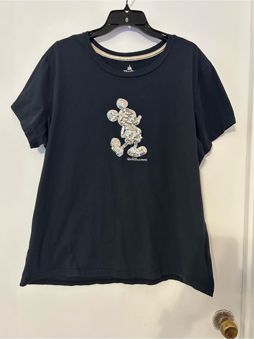 Disney Black Short Sleeve Plus Size  Tee with Sequin Mickey Graphic